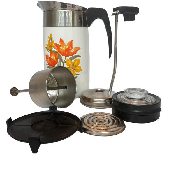 Vintage '71-'72 Corning Ware Tropic Summer 10 Cup Percolator Missing Cord - Picture 12 of 14